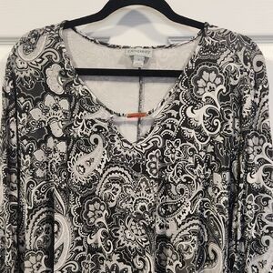 Catherines Monochrome Paisley V-Neck Top